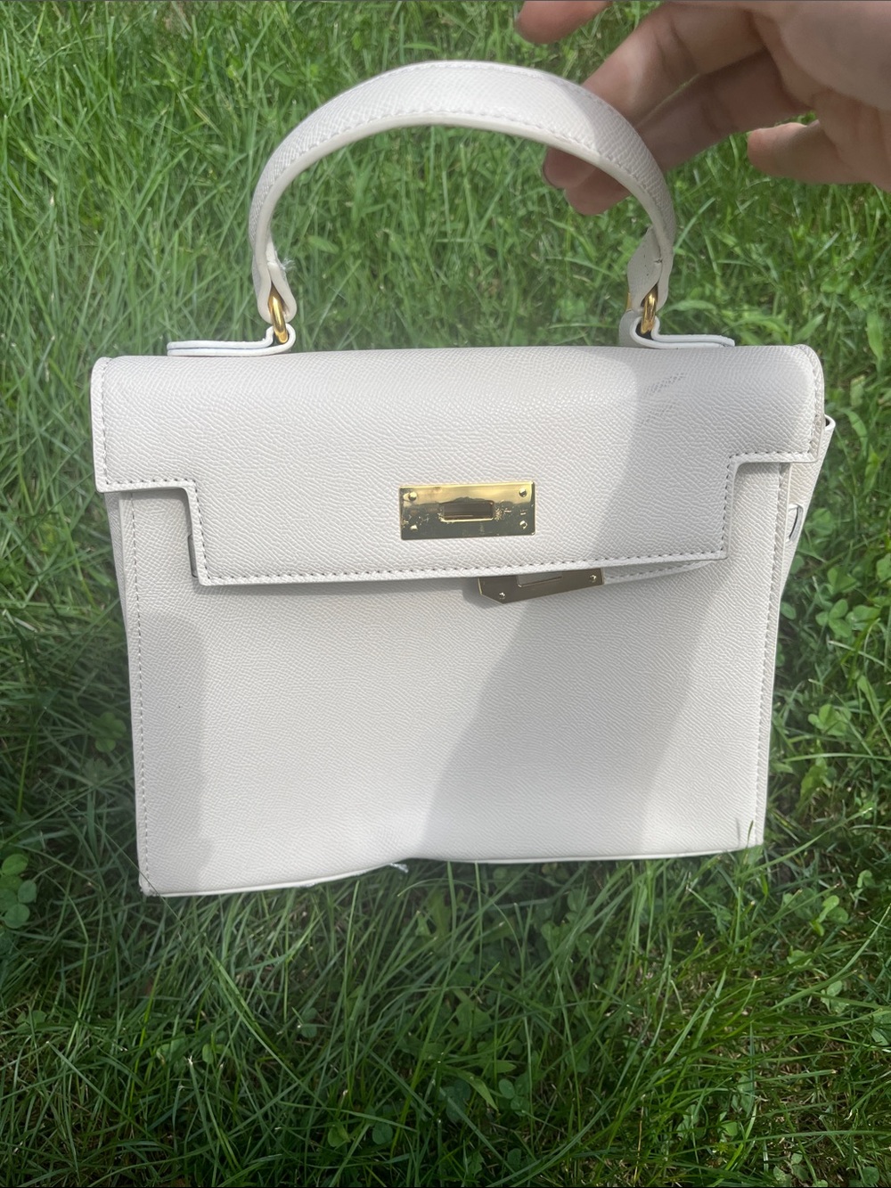 Cream Structured Top-Handle Satchel Bag